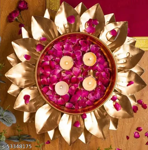 Lotus Shape Decorative Urli for Home Handcrafted Bowl uruli for Floating Flowers and Tea Light Candles Home ,Office and Table Decor| Diwali Decoration Items for Home Decor (12Inch) 