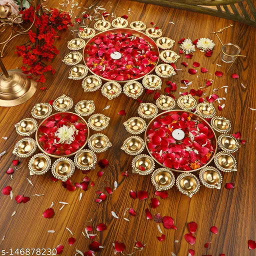 New Aesthetic Floral Urli With Diya | Small Medium Large Set Of 3 