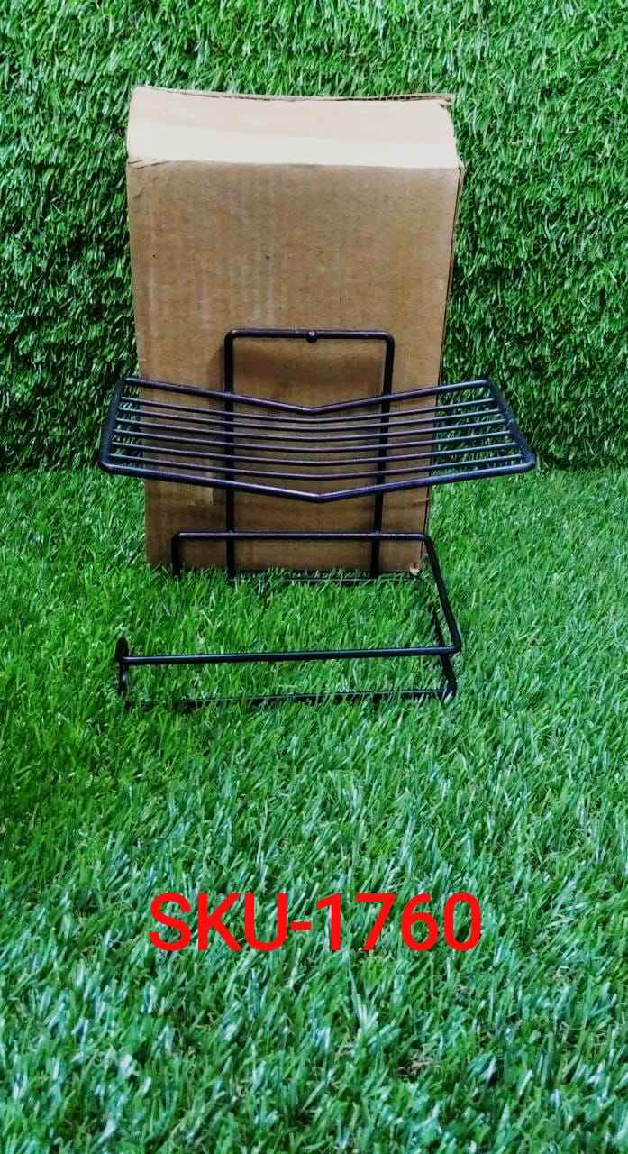 Iron Black Coated Self Adhesive Wall Mounted Tissue / Toilet Paper Holder