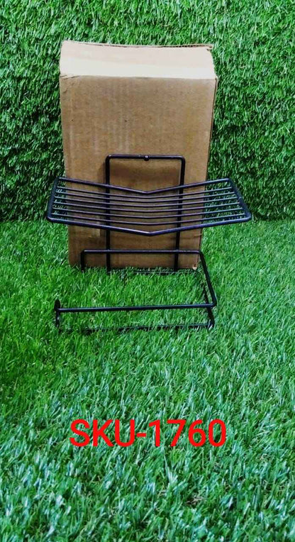 Iron Black Coated Self Adhesive Wall Mounted Tissue / Toilet Paper Holder