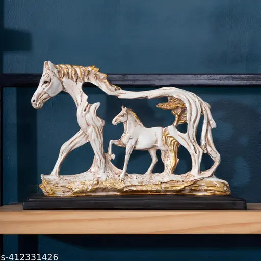 Kraphy Horse Statue Baby Horses Showpieces for Home Decor, Good Luck Wealth Income Bright Future Decorative Items Diwali Gifts, Resin, White 