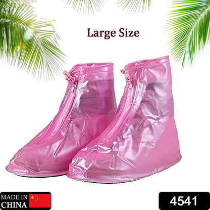 4541 Plastic Shoes Cover Reusable Anti-Slip Boots Zippered Overshoes Covers Pink, Transparent Waterproof Snow Rain Boots for Kids/Adult Shoes, for Rainy Season (XL Size1 Pairs)