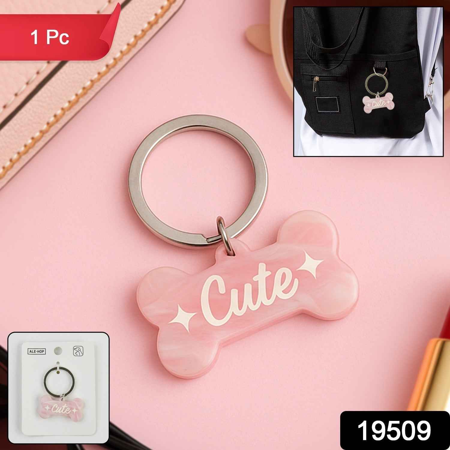 Cute Bone-Shaped Acrylic Keychain with Stylish Typography