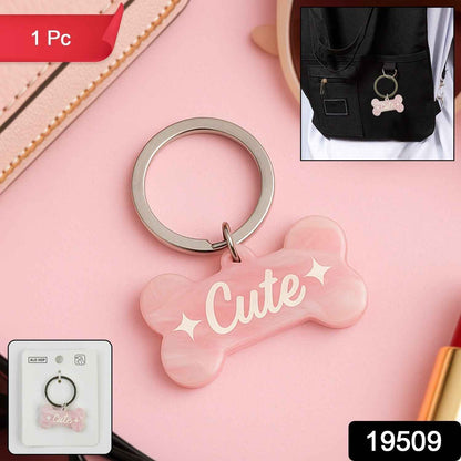 Cute Bone-Shaped Acrylic Keychain with Stylish Typography