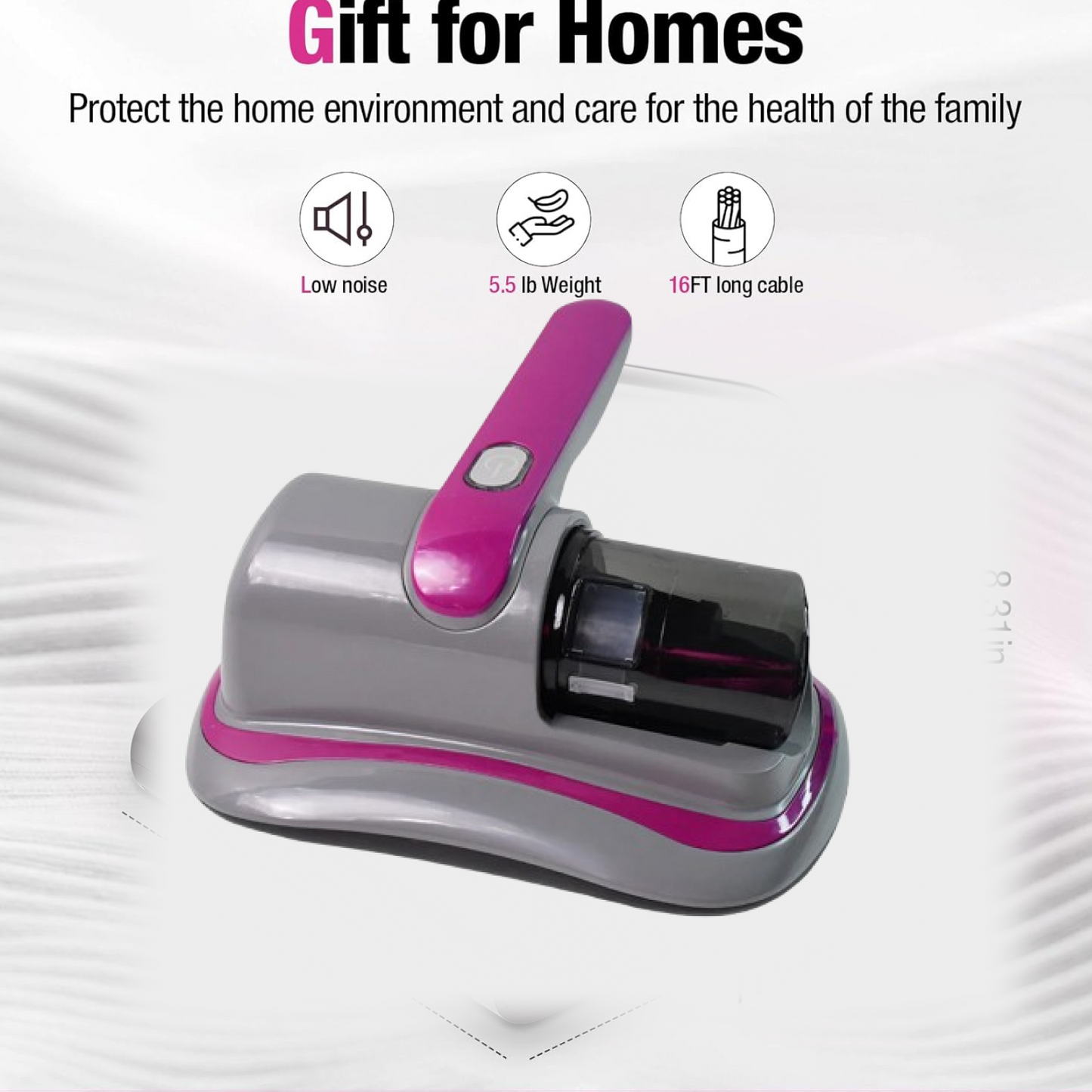 Powerful Suction Portable Handheld Vacuum Cleaner - Low Noise Vacuum Cleaner for Bed - Cordless Vacuum Cleaner for Car Seat Crevices Pillows, Mattresses, Sofas Wireless Anti Dust and Mite Cleaner