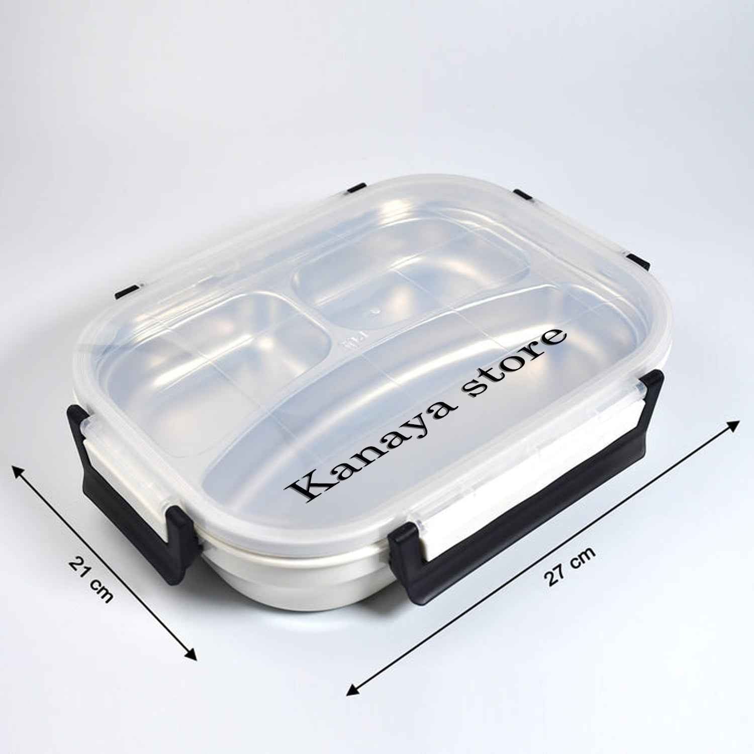 Customize White Transparent Lunch Box for Kids and adults, Stainless Steel Lunch Box with 3 Compartments.