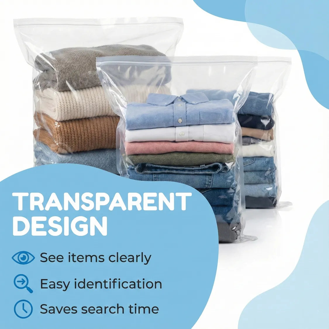 Vacuum Storage Bags with Suction Pump & Shirt clips - Vacuum Bags - Big Capacity Vacuum Seal Bags for Travel Clothes Blankets Pillows, Compression Bags | Space Saver Vacuum Storage Bags (5 Pcs Set)