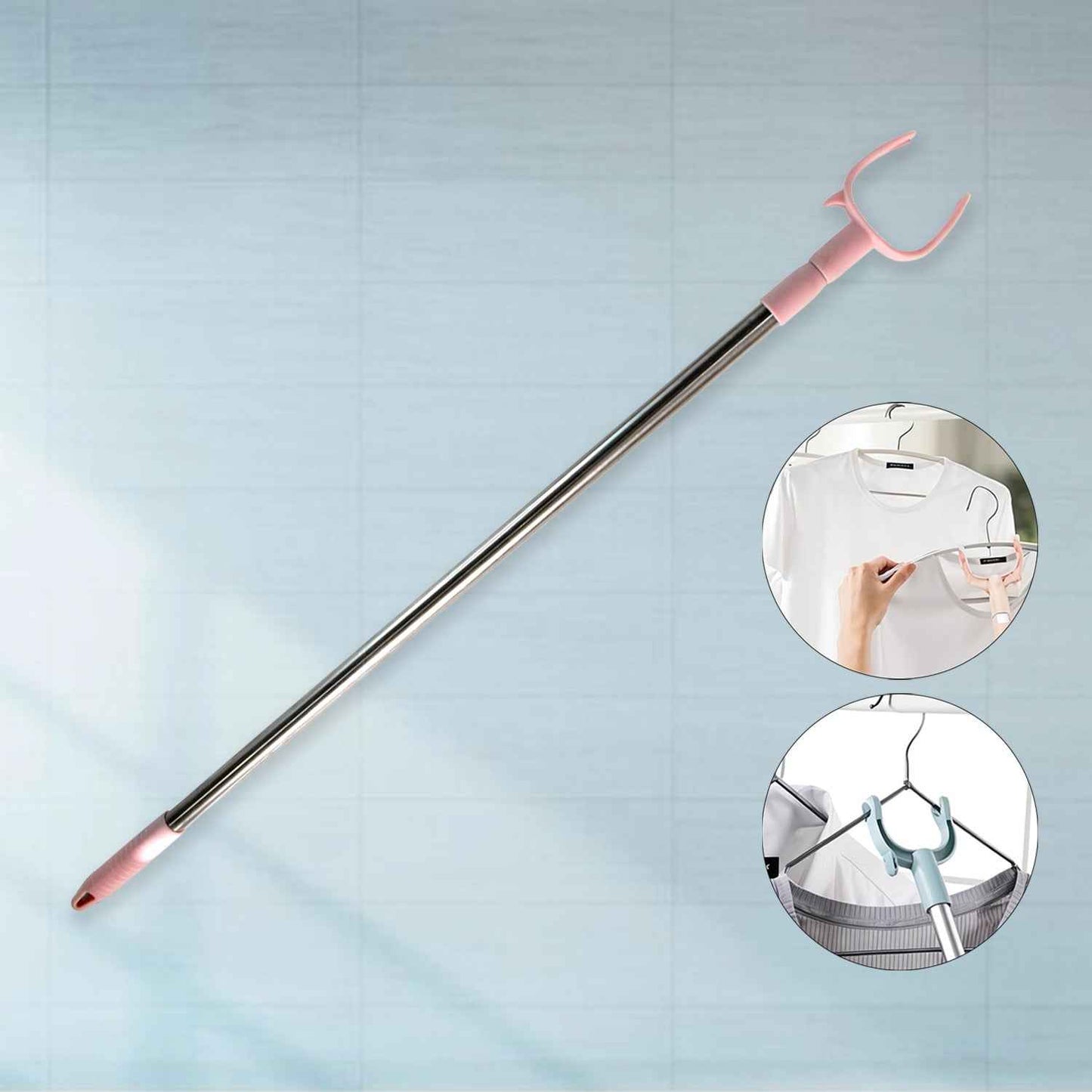 Stainless Steel Telescopic Pole Clothes Hooks Hanger (1 Pc / 145 Cm)