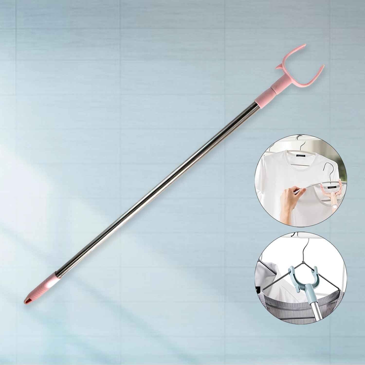 Stainless Steel Telescopic Pole Clothes Hooks Hanger (1 Pc / 145 Cm)