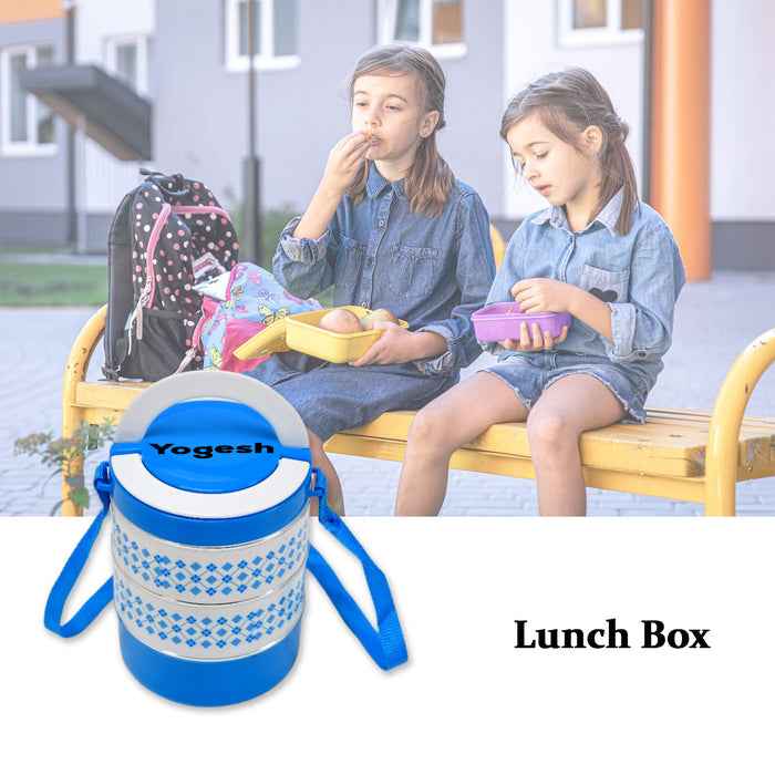 Customized 3 layer Adjustable Insulated Tiffin Set of 1, Blue 3 Containers Lunch Box
