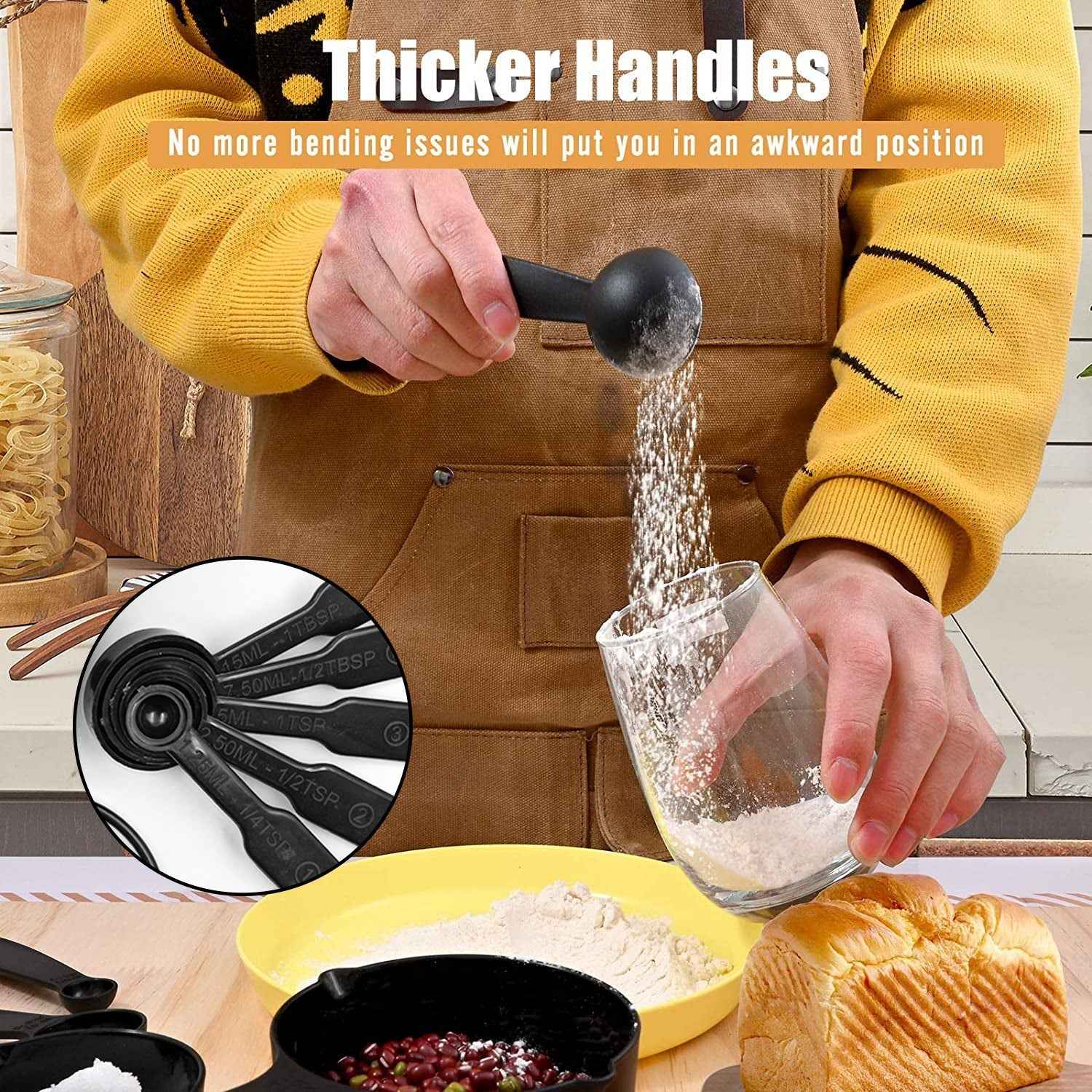 Plastic Measuring Cups and Spoons (11 Pcs, Black) With butterfly shape Holder