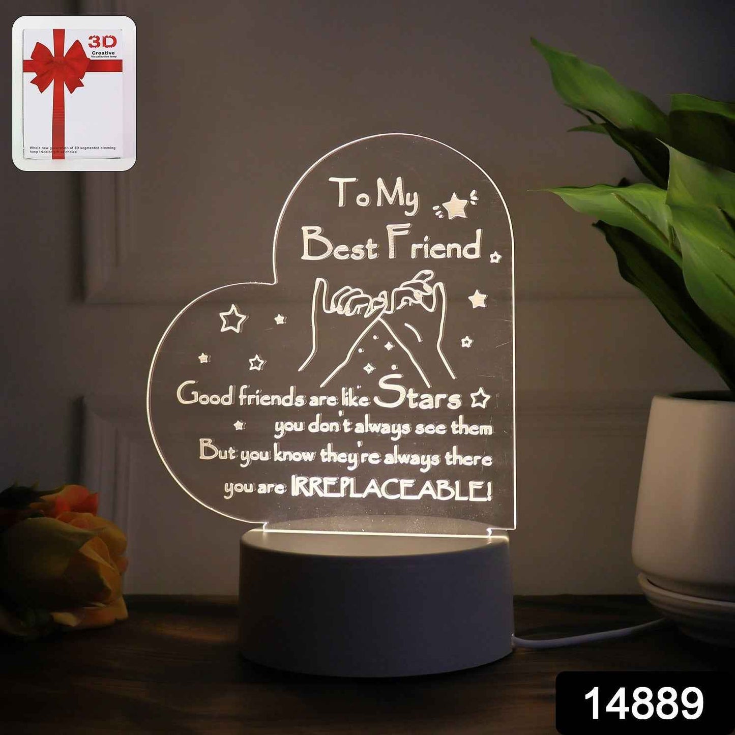 Heart Shape 3D LED Acrylic Night Lamp (1 Pc)