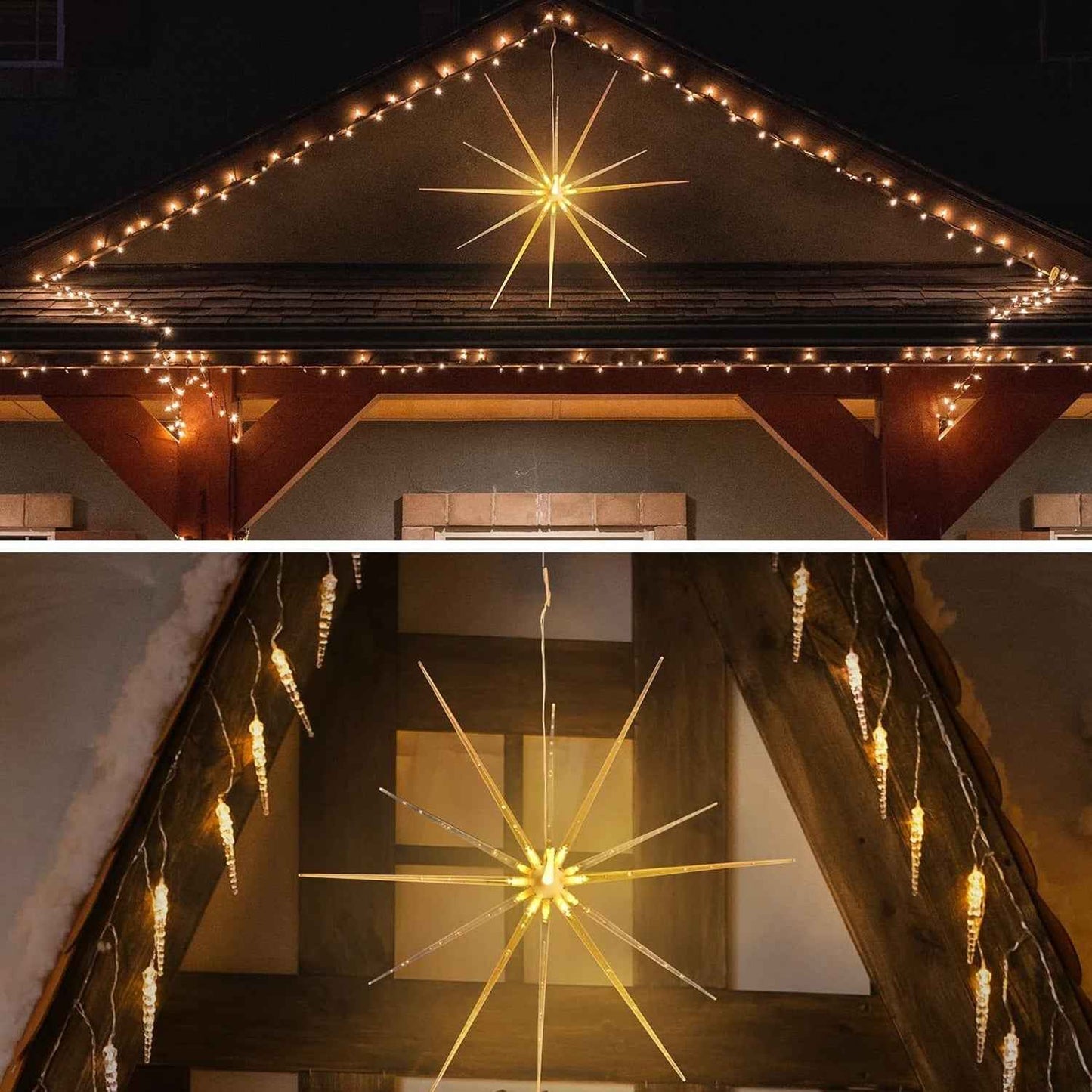 3D Gold Star Hanging Decoration Star, Acrylic Look  Hanging Luminous Star for Windows, Home, Garden Festive Embellishments for Holiday Parties Weddings Birthday Home Decoration (Big)
