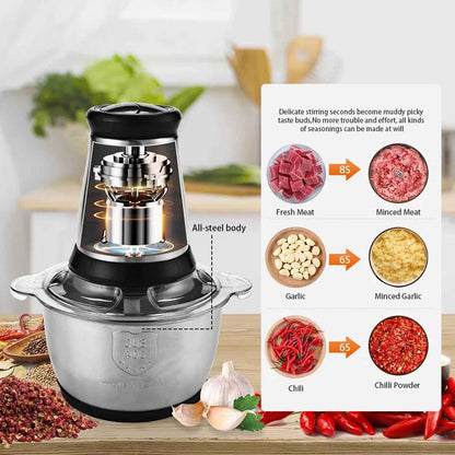 3Ltr Electric Food Processor Stainless Steel Onion Cutter Multi Chopper 2 Speed Levels 5 Blades Universal Chopper for kitchen