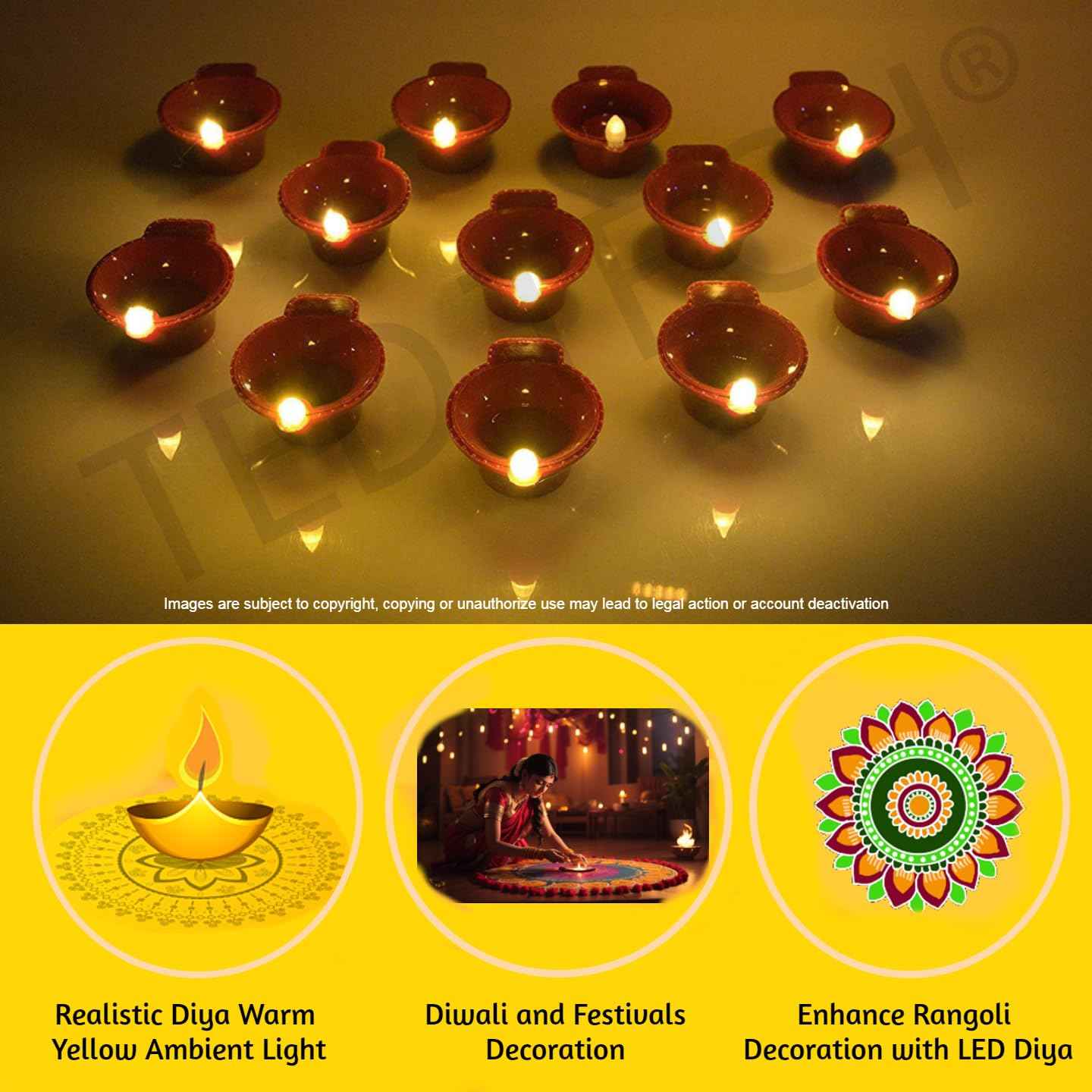 Water Sensor Diya Set | Electric Flameless & Smokeless Diya