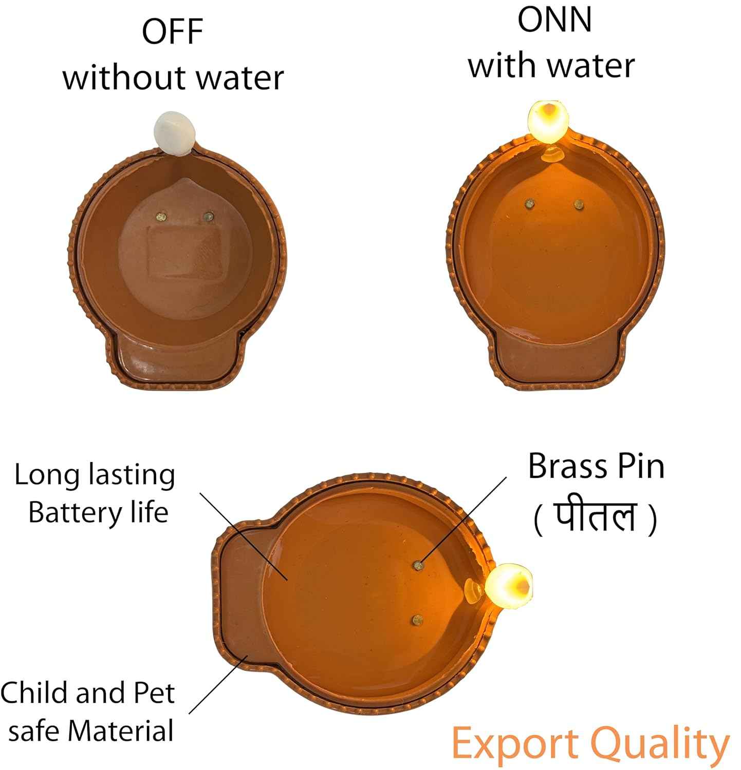 Water Sensor Diya Set | Electric Flameless & Smokeless Diya