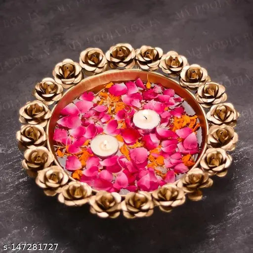 New Attractive METAL DAZE ROSE SHAPE DIWALI URLI POT FOR FLOATING FLOWER AND LOTUS LAMP 