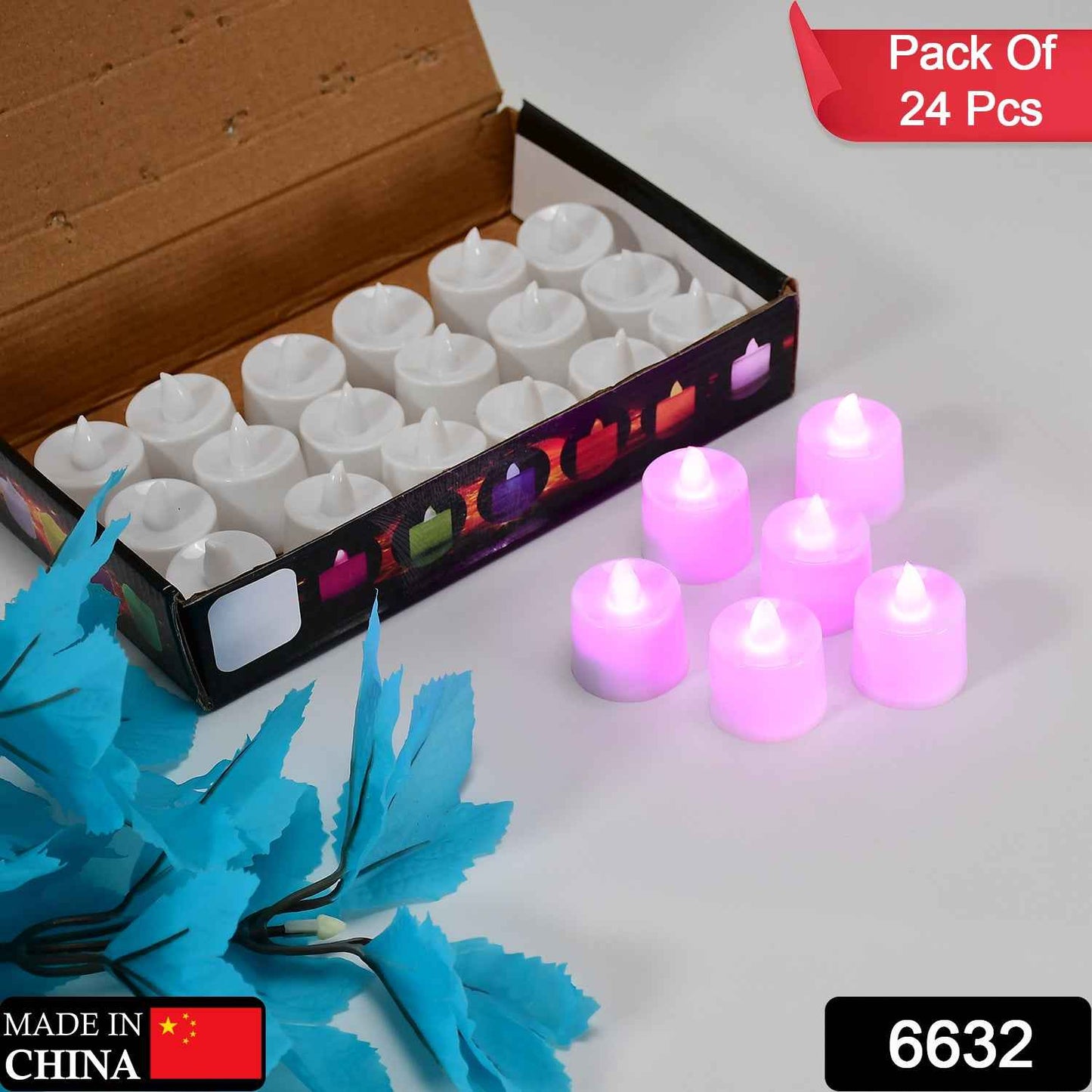 6632 Pink Flameless Led Tealights Smokeless Plastic Decorative Candles - Led Tea Light Candle For Home Decoration (Pack Of 24)