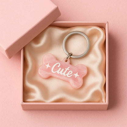 Cute Bone-Shaped Acrylic Keychain with Stylish Typography
