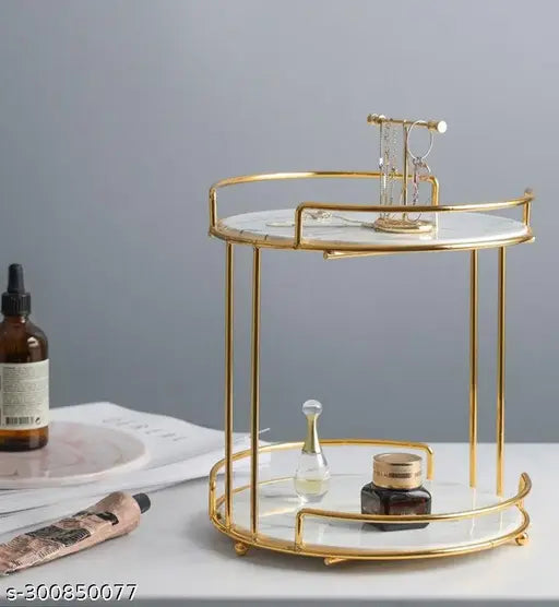 Kraphy Metal Bathroom Organizer With 2 Compartment And Gold Plated Table Top 