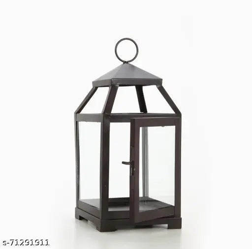 Clear Glass and Iron Classic Style Lantern Candle Holder 12 Inch High with Pillar Candle 