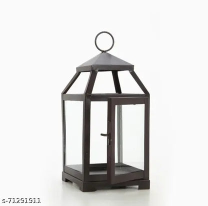 Clear Glass and Iron Classic Style Lantern Candle Holder 12 Inch High with Pillar Candle 