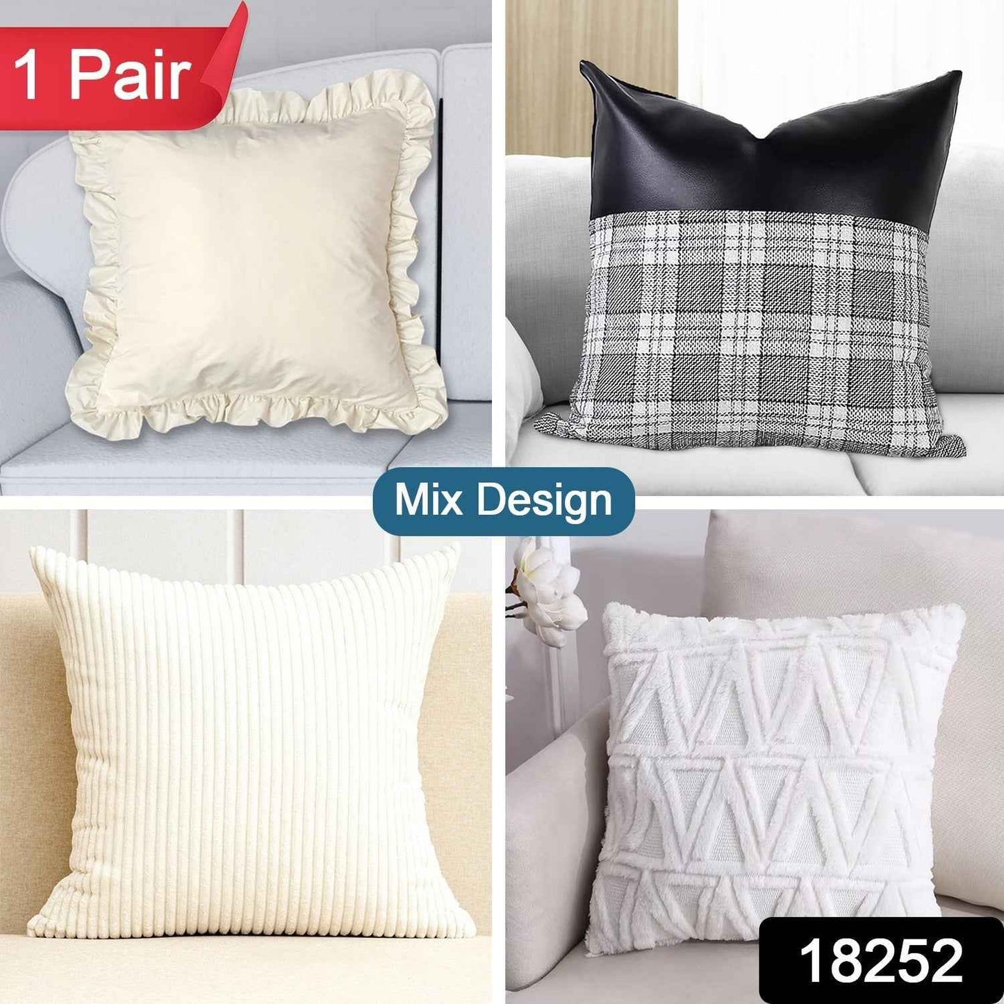 Pillow Covers, Couch Pillows Cover, Soft Decorative Cover (Mix Color & Design / 2 Pc)