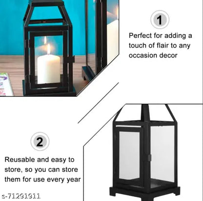 Clear Glass and Iron Classic Style Lantern Candle Holder 12 Inch High with Pillar Candle 