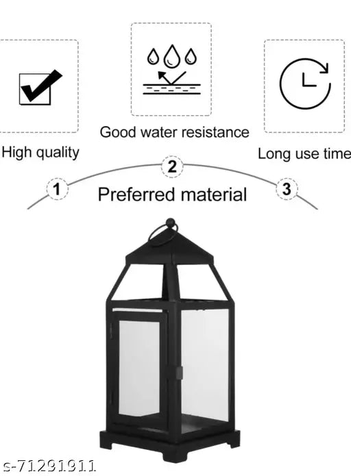 Clear Glass and Iron Classic Style Lantern Candle Holder 12 Inch High with Pillar Candle 