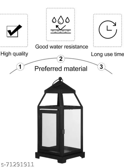 Clear Glass and Iron Classic Style Lantern Candle Holder 12 Inch High with Pillar Candle 