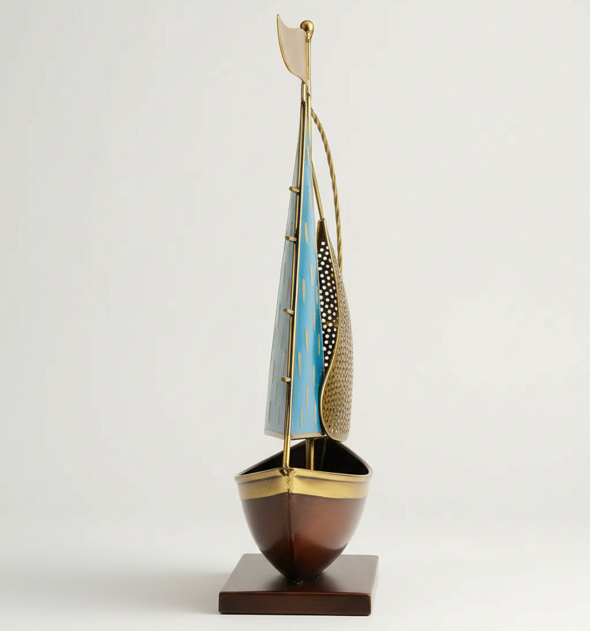 Metal Turkish Ship Boat Showpiece - Handcrafted Nautical Home Decor for Living Room & Desktop