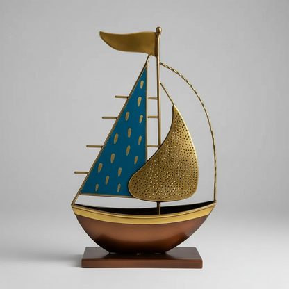 Metal Turkish Ship Boat Showpiece - Handcrafted Nautical Home Decor for Living Room & Desktop