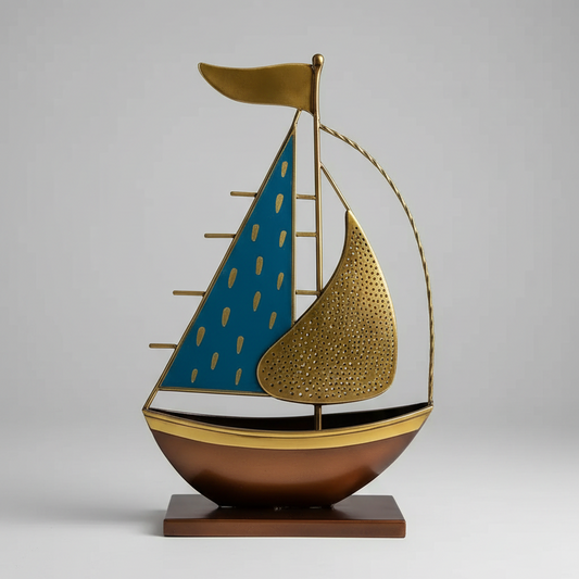 Metal Turkish Ship Boat Showpiece - Handcrafted Nautical Home Decor for Living Room & Desktop