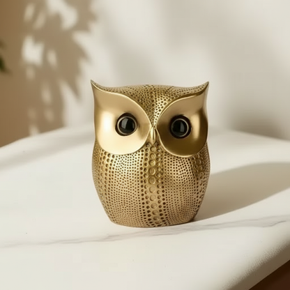 Handcrafted Golden Brass Owl Figurine - Premium Home Decor Showpiece