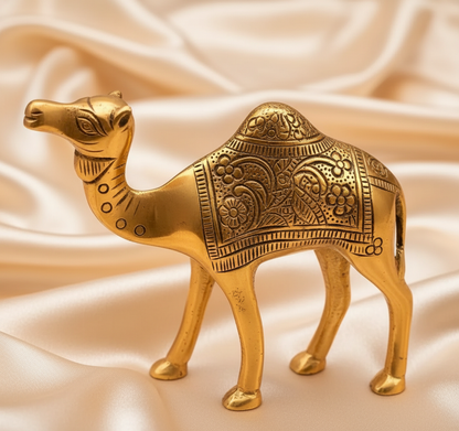 Handcrafted Golden Brass Camel Figurines Set - Traditional Rajasthani Home Decor