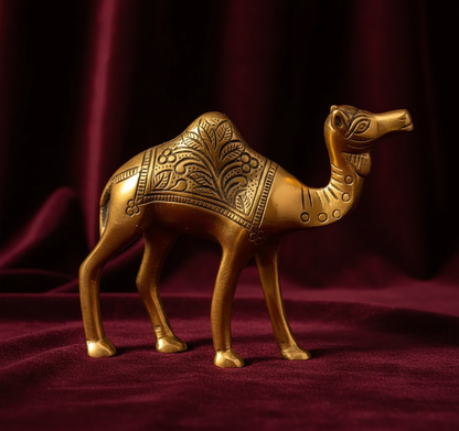 Handcrafted Golden Brass Camel Figurines Set - Traditional Rajasthani Home Decor