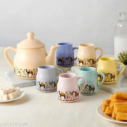 Kraphy Jaipuri Design Tea Coffee Mug Set of 7 Ceramic Mugs 