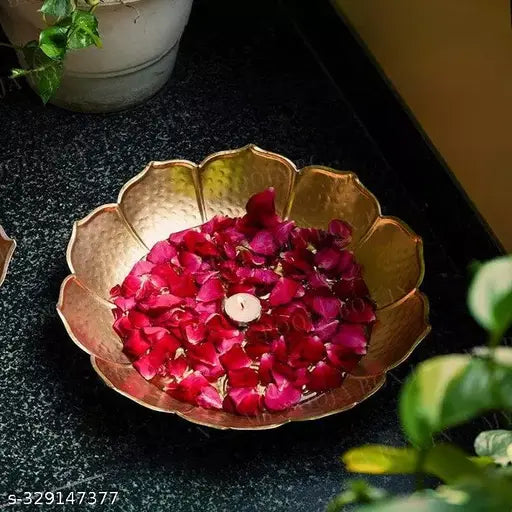 Kraphy Metal Attractive Traditional urli bowl-Decorative Lotus Design 