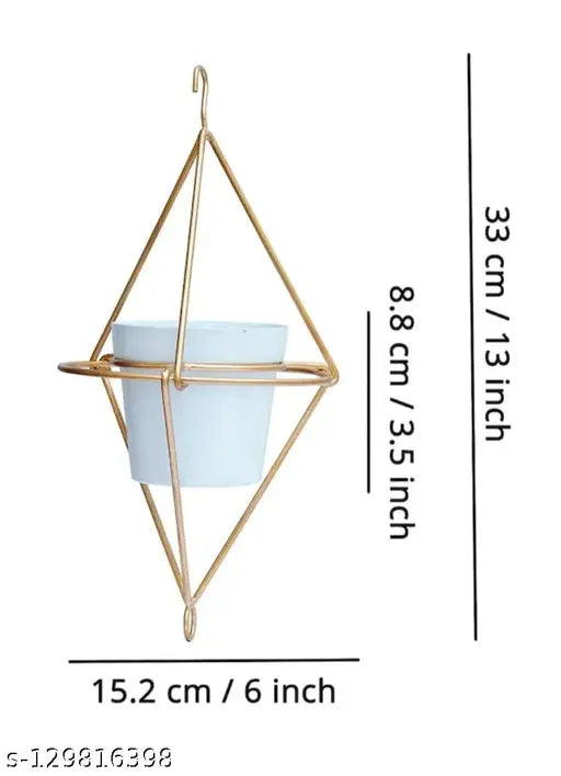 Set of 2 Diamond Shape Ceiling Wall Hanging Metal Planter with Pot 
