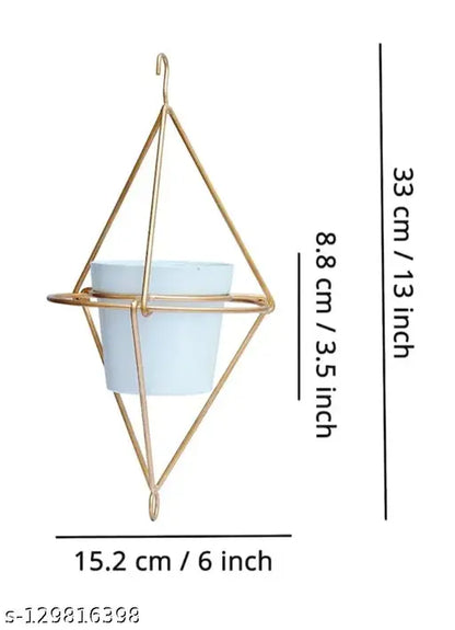 Set of 2 Diamond Shape Ceiling Wall Hanging Metal Planter with Pot 