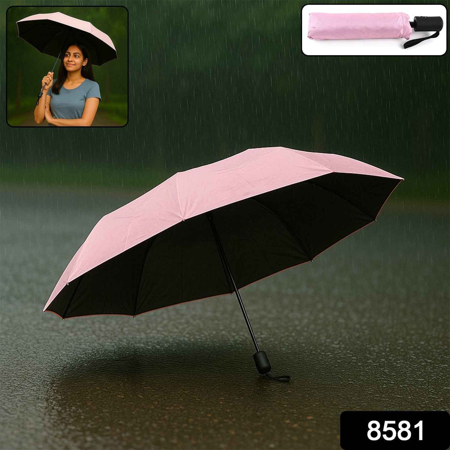 3-Fold Umbrella Summer Sun and Rain Protection Foldable Cute Umbrella || UV Protection Rain Sun Umbrella || Travel Accessories || Umbrella for Children, Girls, and Boys (1 Pc)