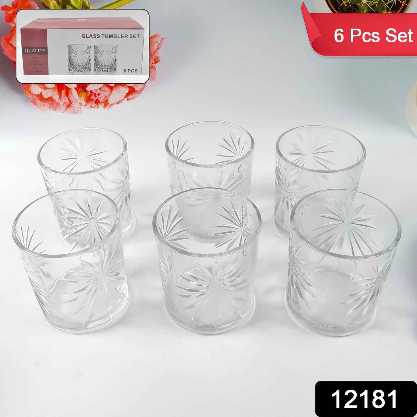 Glass Tumbler Set, Juice Glasses and Transparent Water Glass (6 Pcs Set)