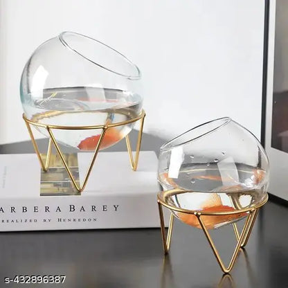 Glass Hydroponic Medium Vase in Metal Stand Candle Holder (Set of 2) 