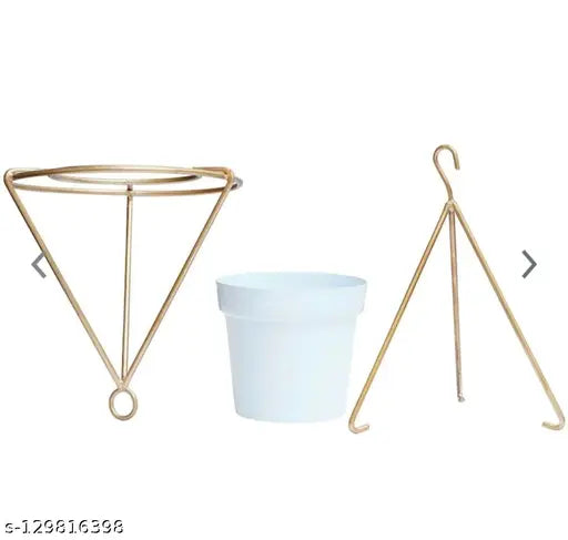 Set of 2 Diamond Shape Ceiling Wall Hanging Metal Planter with Pot 